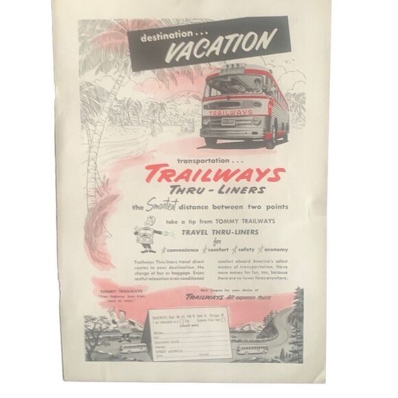 Vintage 1953 Trailways Tip from Tommy Trailways Ad Advertisement - Picture 4 of 4